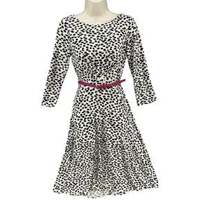 Harper Rose Belted Dress Black White Cheetah Print Spotted 3/4 Sleeve Size 6